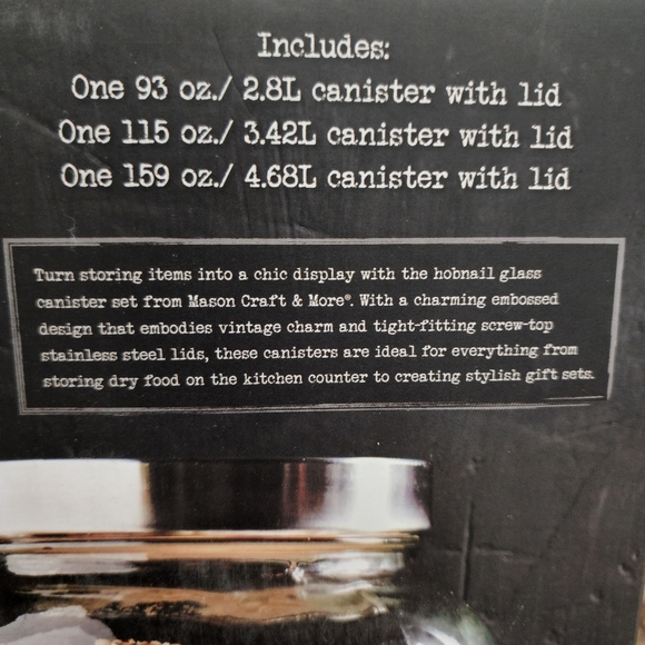 3PC MASON Large HOBNAIL GLASS CANISTER SET or 4pc EUROPEAN STYLE SET - Picture 3 of 11